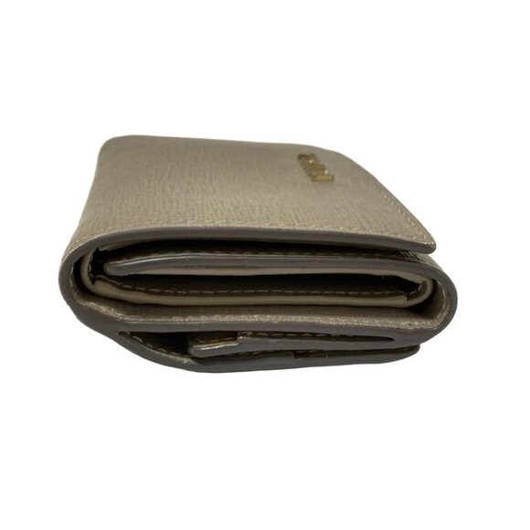 Auth FURLA - Gray Beige Leather Trifold Wallet - Picture 7 of 11